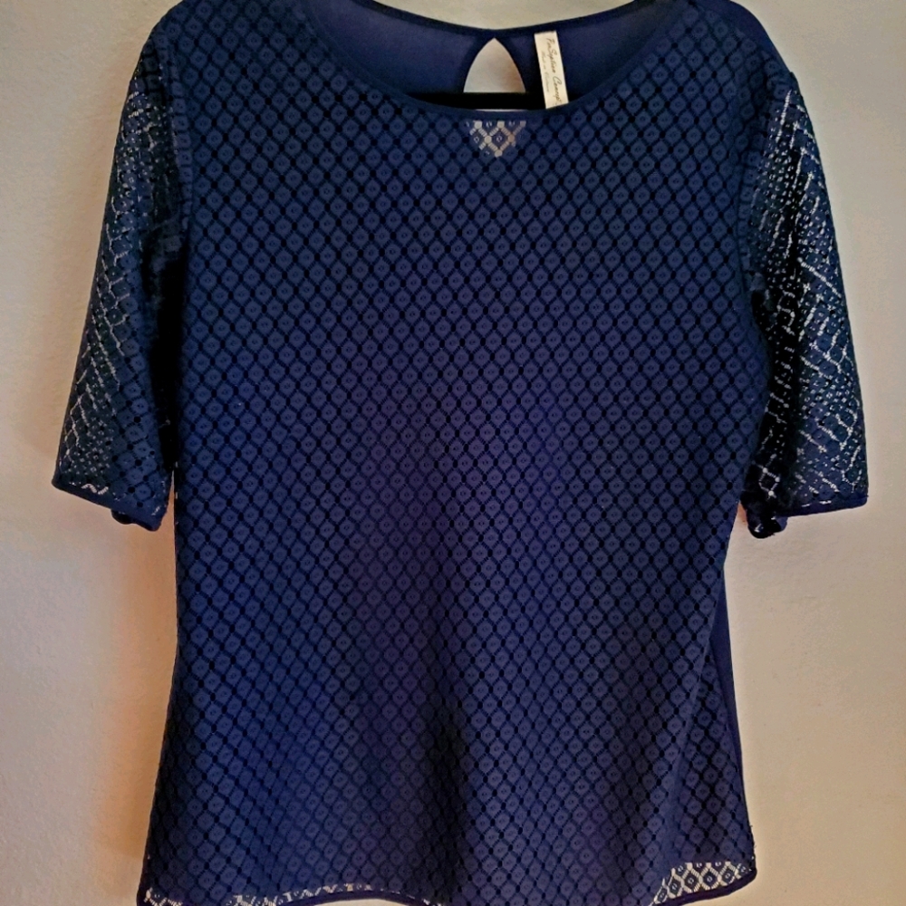 Navy blue top with lace overlay